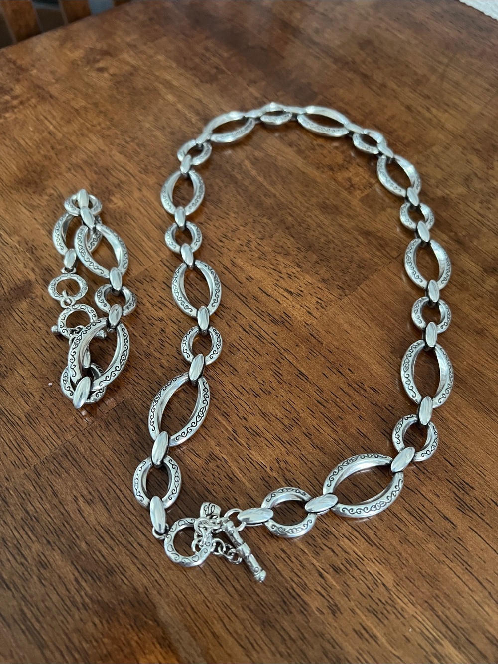Brighton ALTA Silver-Tone Engraved Oval Link Necklace and Bracelet Set